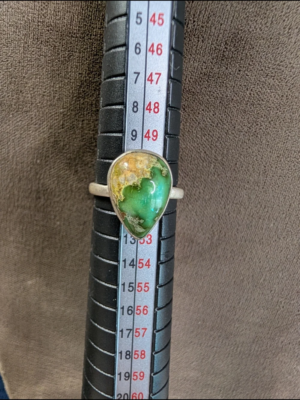 New Sterling Silver Teardrop Royston Turquoise Ring - Vibrant Green Size 6